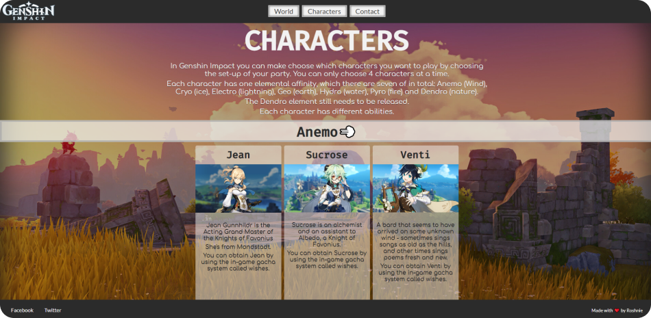 characters page